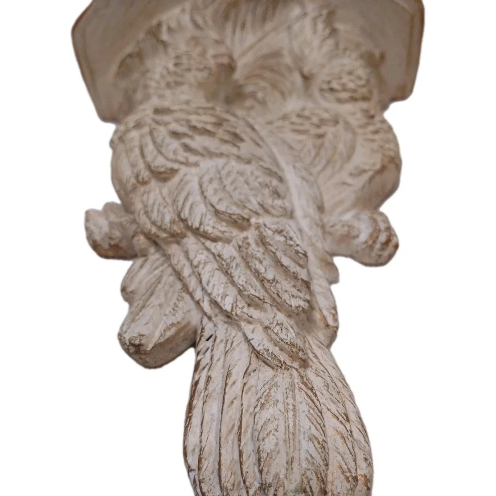 Vintage Palm Beach Carved Wood Tropical Parrot Wall Sconce Display Shelf Regency